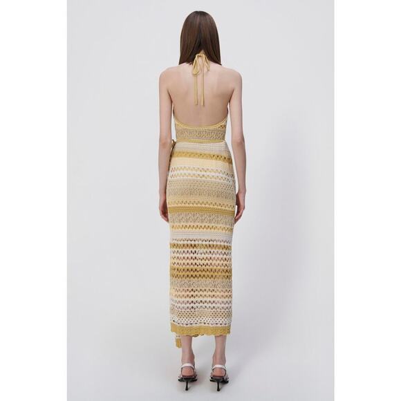 Jonathan Simkhai Midi Dress Halter Neck Marigold Strip Multi Size XS NWT - Picture 2 of 11